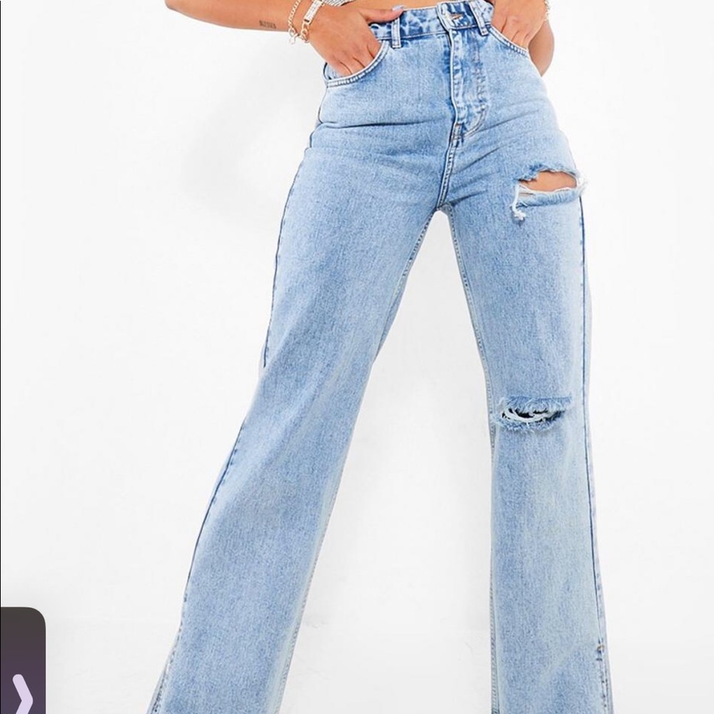 ripped slit hem jeans